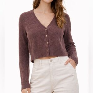 Aritzia Wilfred Cropped Cardigan V-Neck Button-Up Sweater